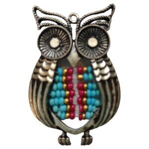 Vintage Owl Animal Pendant Jewelry With Colorful Bead Inlay For Necklace